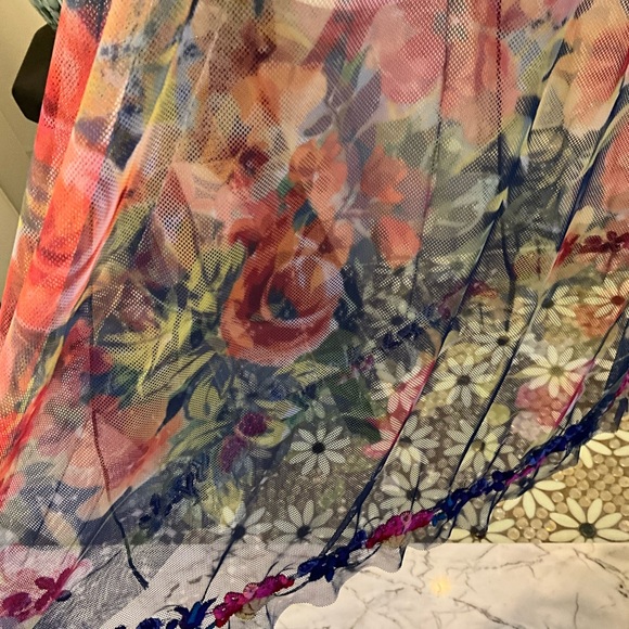 NWOT Biya X Johnny Was Rhandi Mesh Dress Midi Embroidered SMALL Missing Slip - Picture 4 of 10